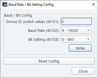 ModViz Baud Rate / Bit Setting Config dialog