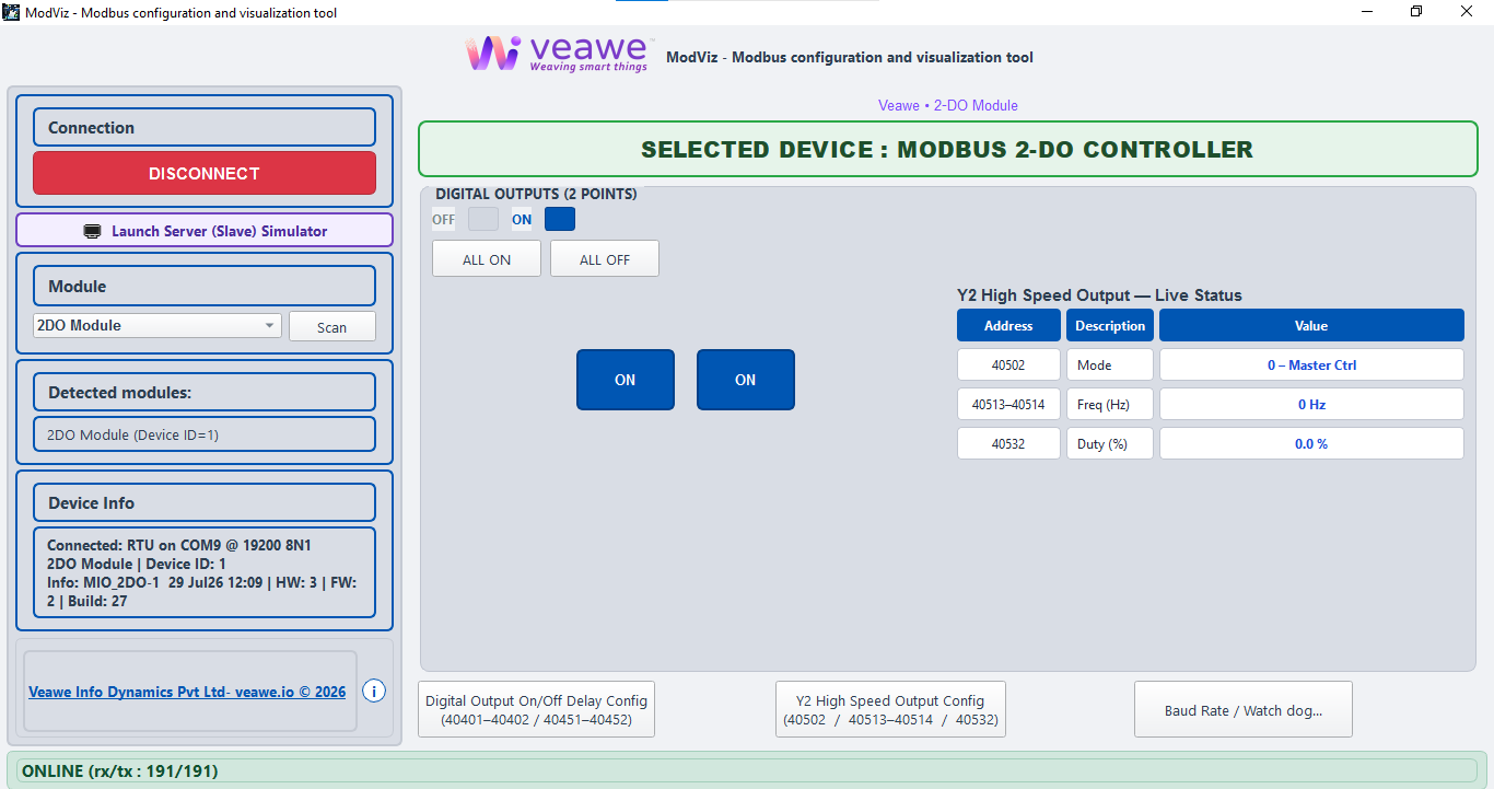 ModViz configuration and visualization tool - 2DO module control panel