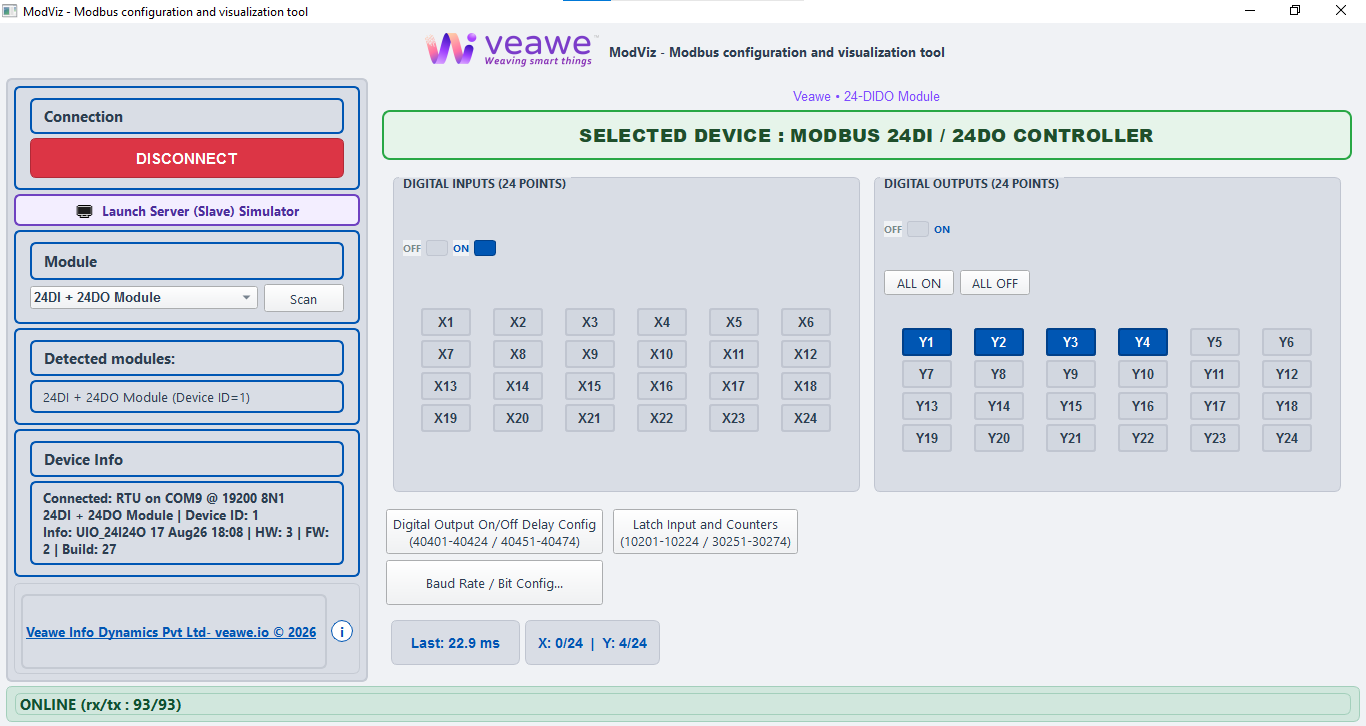 ModViz configuration and visualization tool - 24DI-24DO module control panel