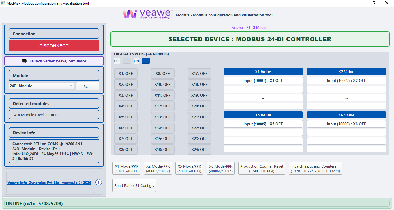 ModViz configuration and visualization tool - 24DI module control panel