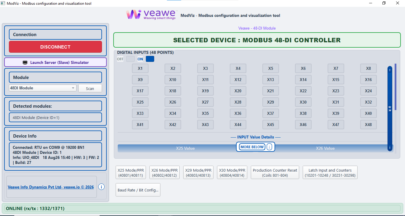 ModViz configuration and visualization tool - 48DI module control panel