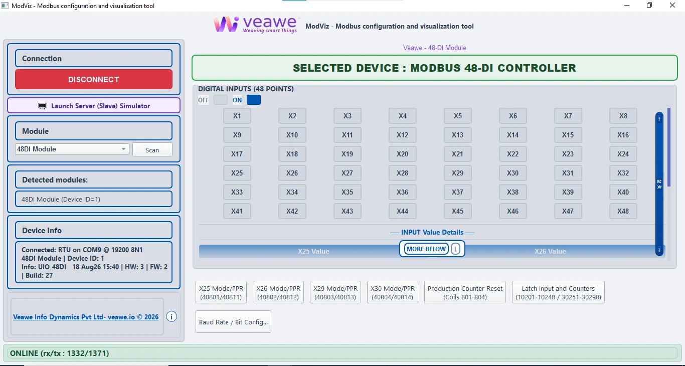 ModViz configuration and visualization tool - 48DI module control panel