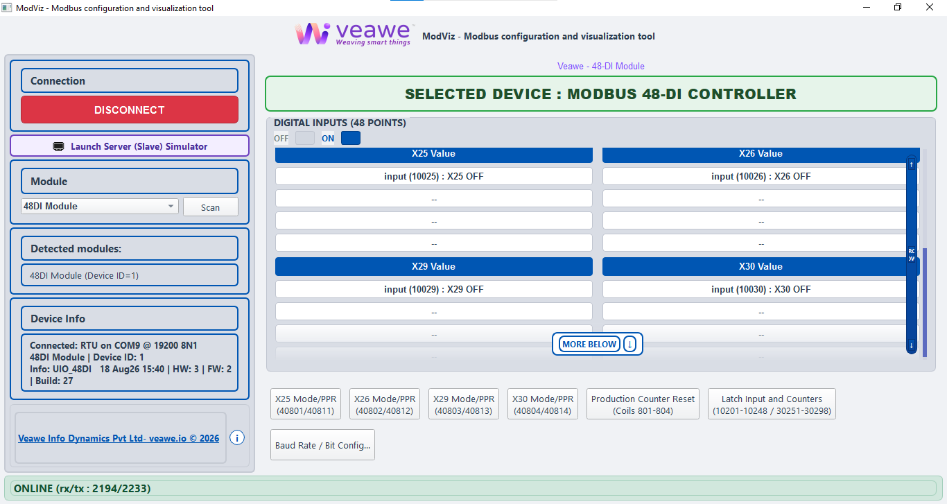 ModViz configuration and visualization tool - 48DI module control panel