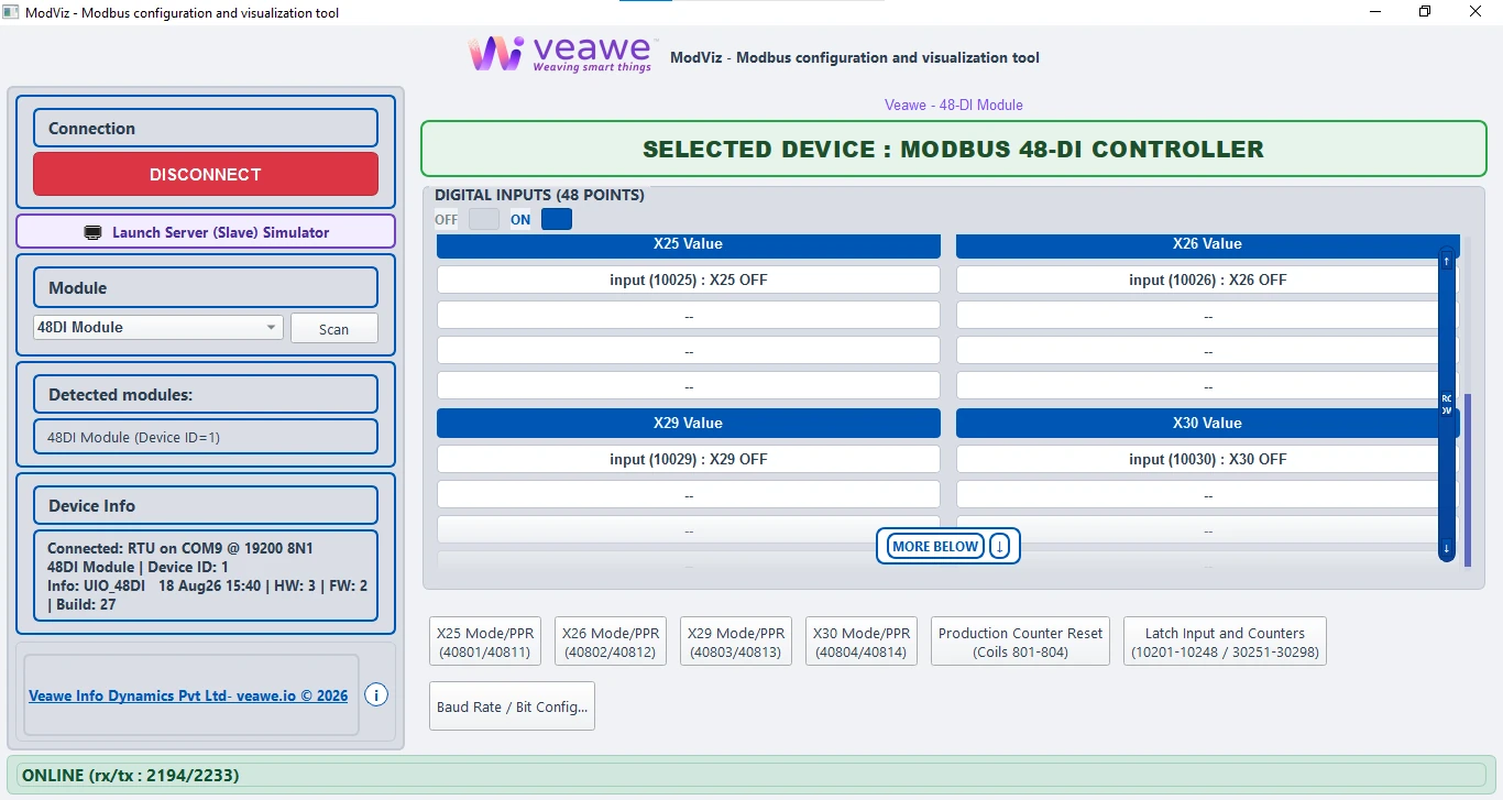 ModViz configuration and visualization tool - 48DI module control panel