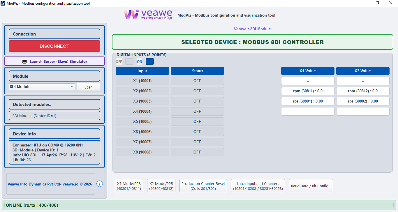 ModViz configuration and visualization tool - 8DI module control panel