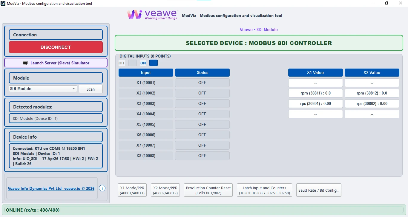 ModViz configuration and visualization tool - 8DI module control panel