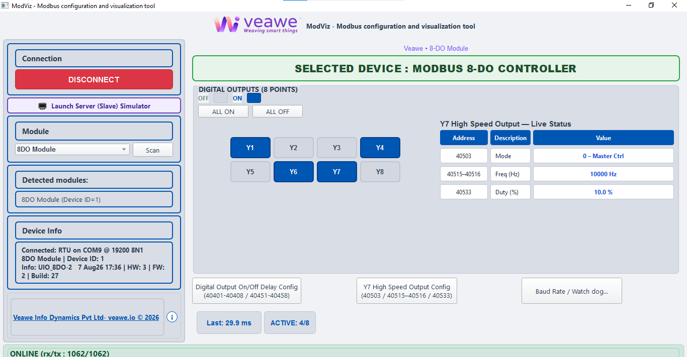 ModViz configuration and visualization tool - 8DO module control panel