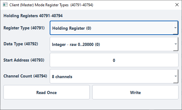 ModViz Master Mode Register Types dialog