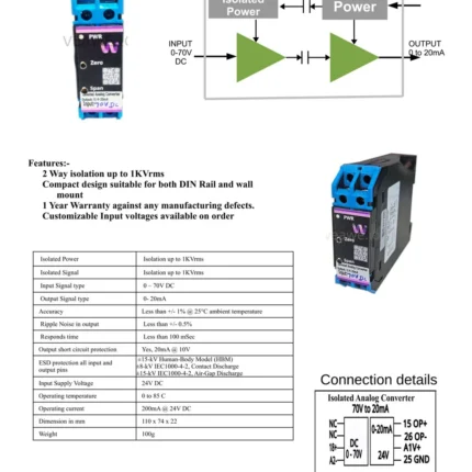 Veawe AC-150V-420 Isolated Analog Signal Converter 150V to 20mA wiring screw terminals and electrical connections
