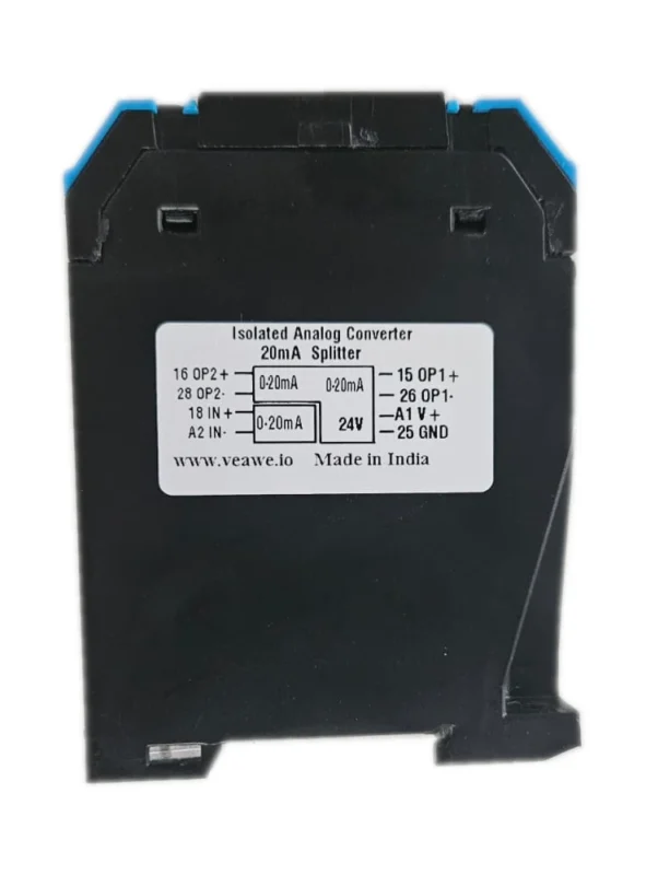 Veawe AC-20mA-2 Isolated 20mA splitter 35mm DIN rail mounting profile and side enclosure
