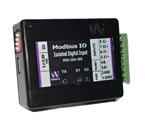MIO-ISO-2DI 2 Channel Digital Input Modbus RTU RS485 Module - Front View Veawe MIO-ISO-2DI 2 Channel Digital Input Modbus RTU RS485 Module front view