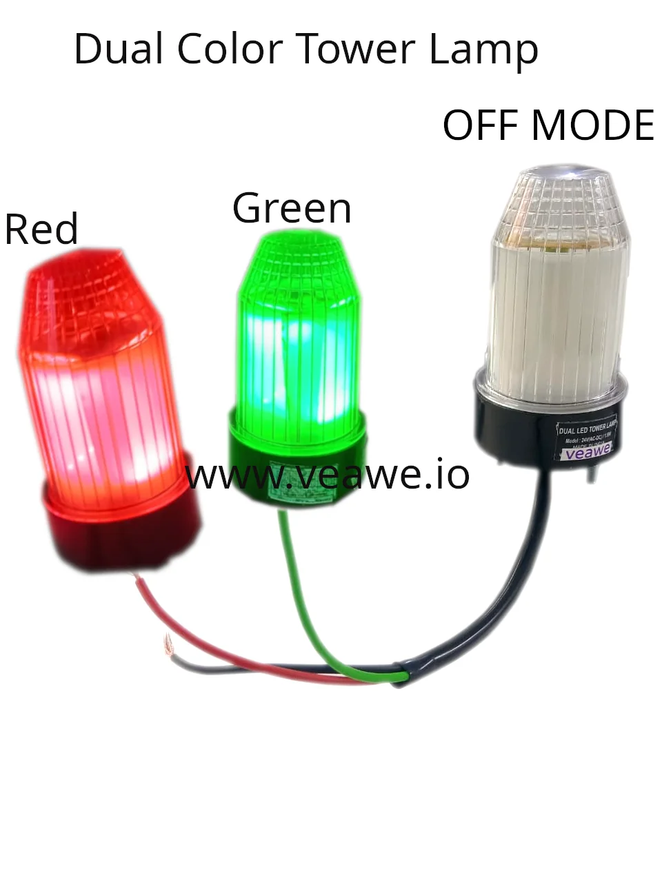 TWR-RG-12V Industrial LED Dual Tower Light RED/GREEN 12V AC/DC - Front View Veawe TWR-RG-12V Industrial LED Dual Tower Light RED/GREEN 12V AC/DC front view