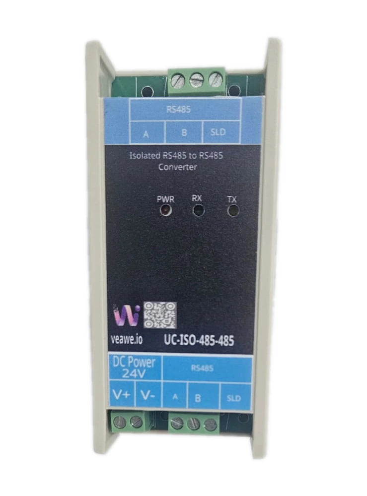 UC-ISO-485-485 Isolated RS485 To RS485 - Front View Veawe UC-ISO-485-485 Isolated RS485 To RS485 front view