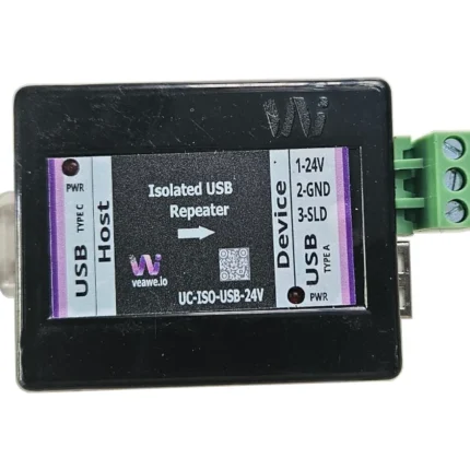 Veawe UC-ISO-USB-24V Industrial Isolated USB Repeater front view with status LEDs