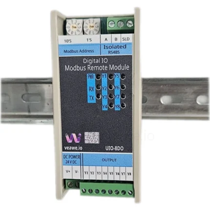 Veawe UIO-8DO 8 Output Modbus Module perspective isometric view
