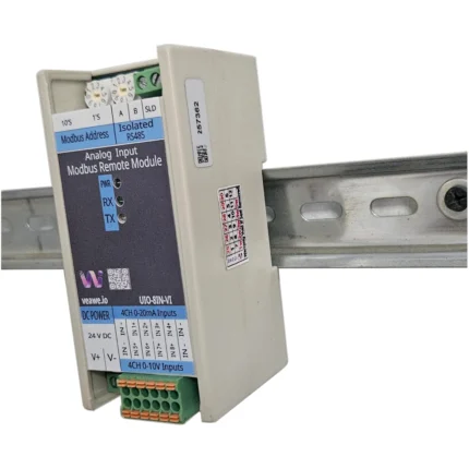 Veawe UIO-8IN-VI 8 Channel 20mA & 10V Modbus Input Module 35mm DIN rail mounting profile and side enclosure