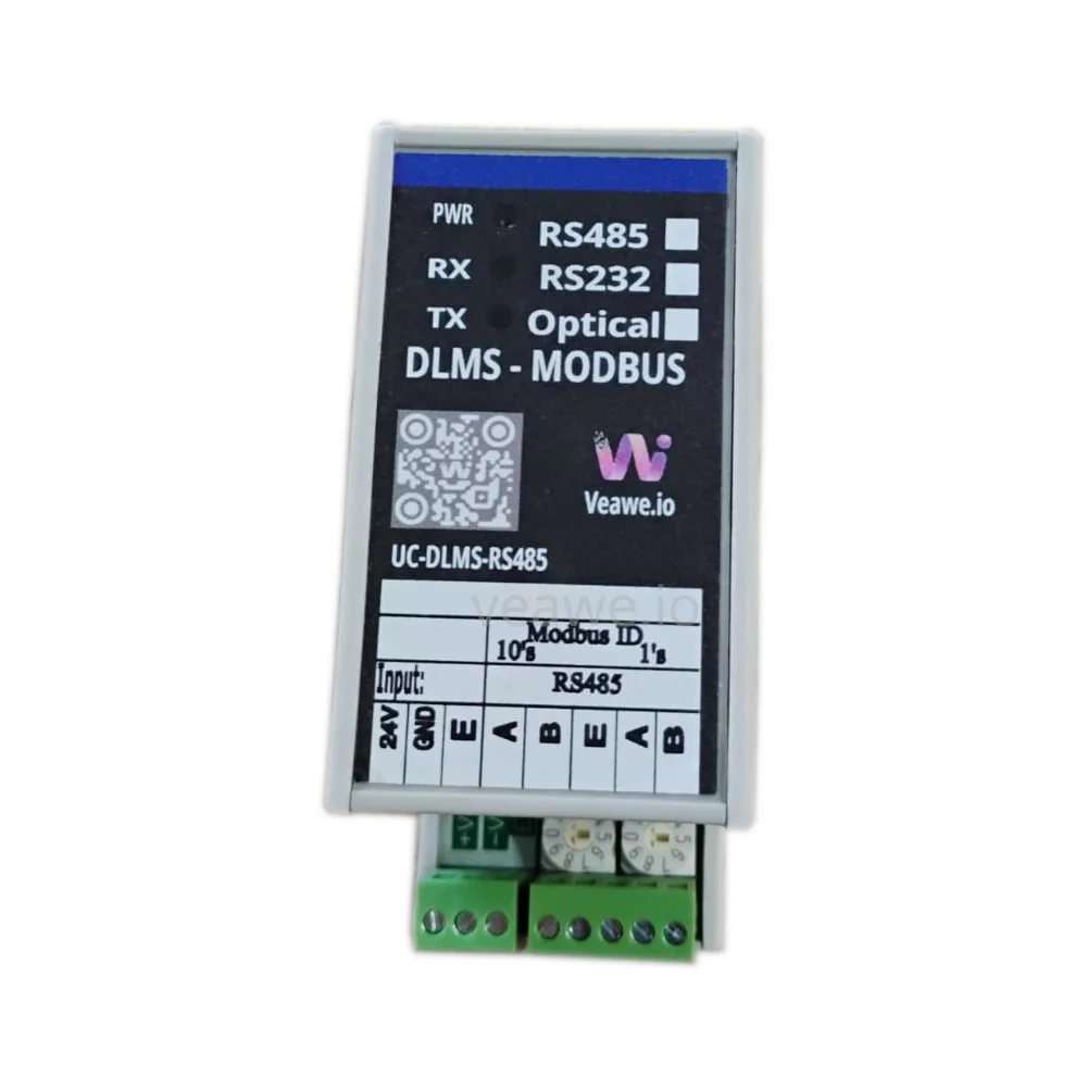 UPC-DLMS-RS485 DLMS to Modbus Converter - Front View Veawe UPC-DLMS-RS485 DLMS to Modbus Converter front view